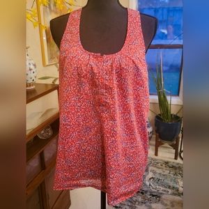 Eclair Pink with Grey/Blue Paint Drip Dot Button Detail Racerback Tank Sz M